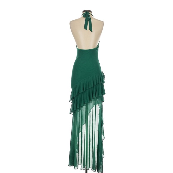 MAJORELLE Val Gown in Green Sz XS Pristine Asymmetrical Halter Wistful Fairy - Picture 8 of 8